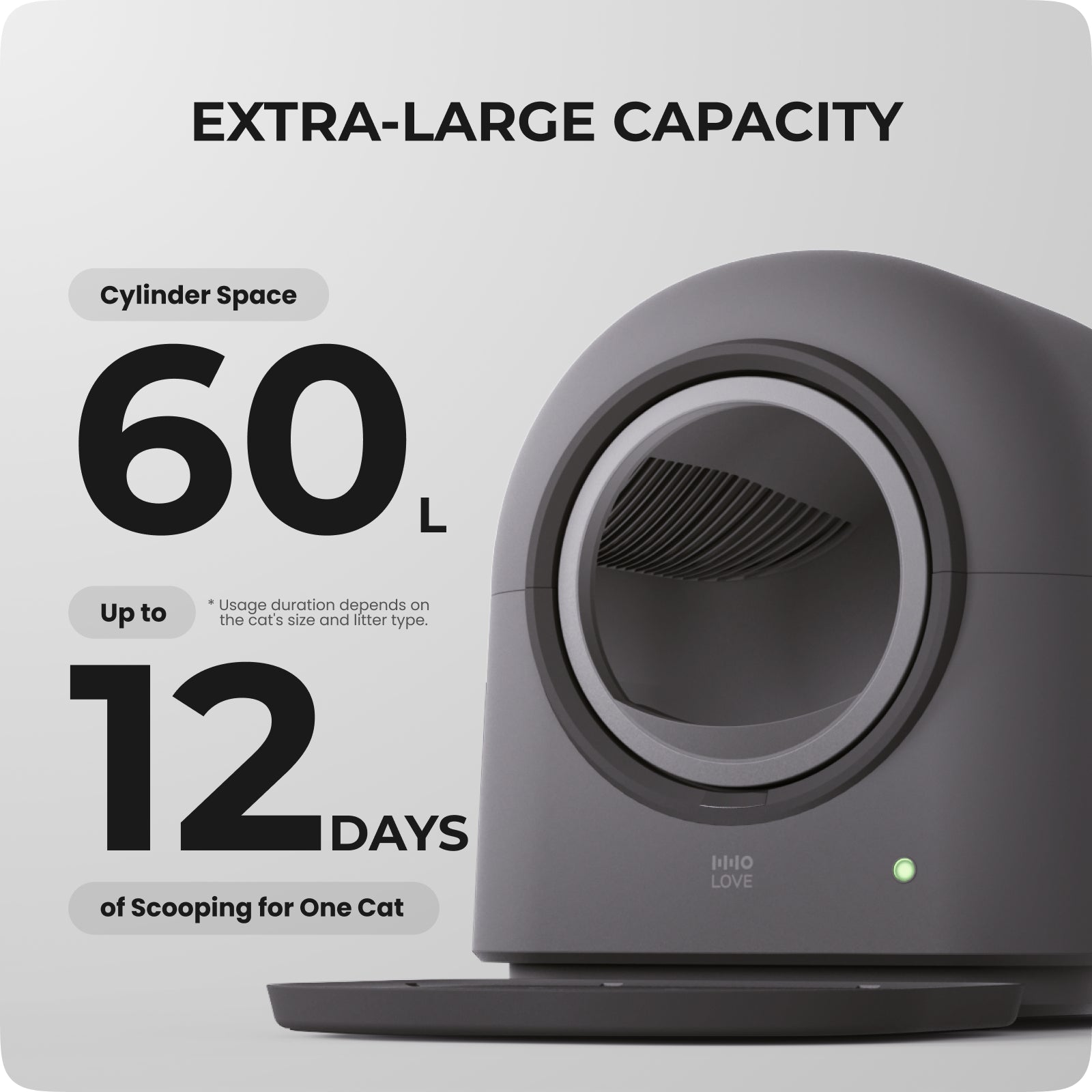 HHOLOVE Automatic Cat Litter Box Pro（Dark Grey）