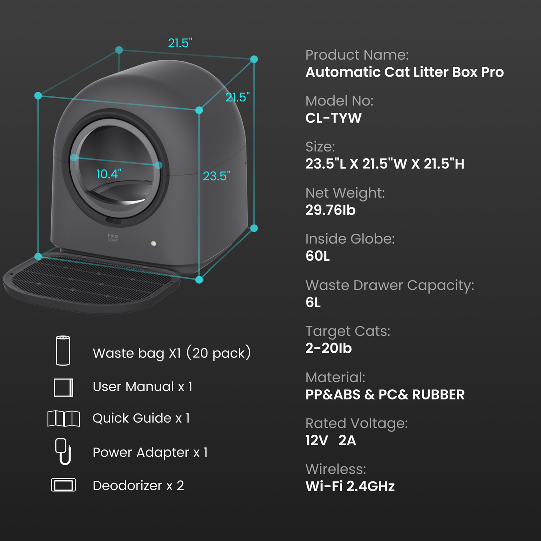 HHOLOVE Automatic Cat Litter Box Pro（Dark Grey）