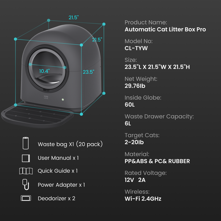 HHOLOVE Automatic Cat Litter Box Pro（Dark Grey）