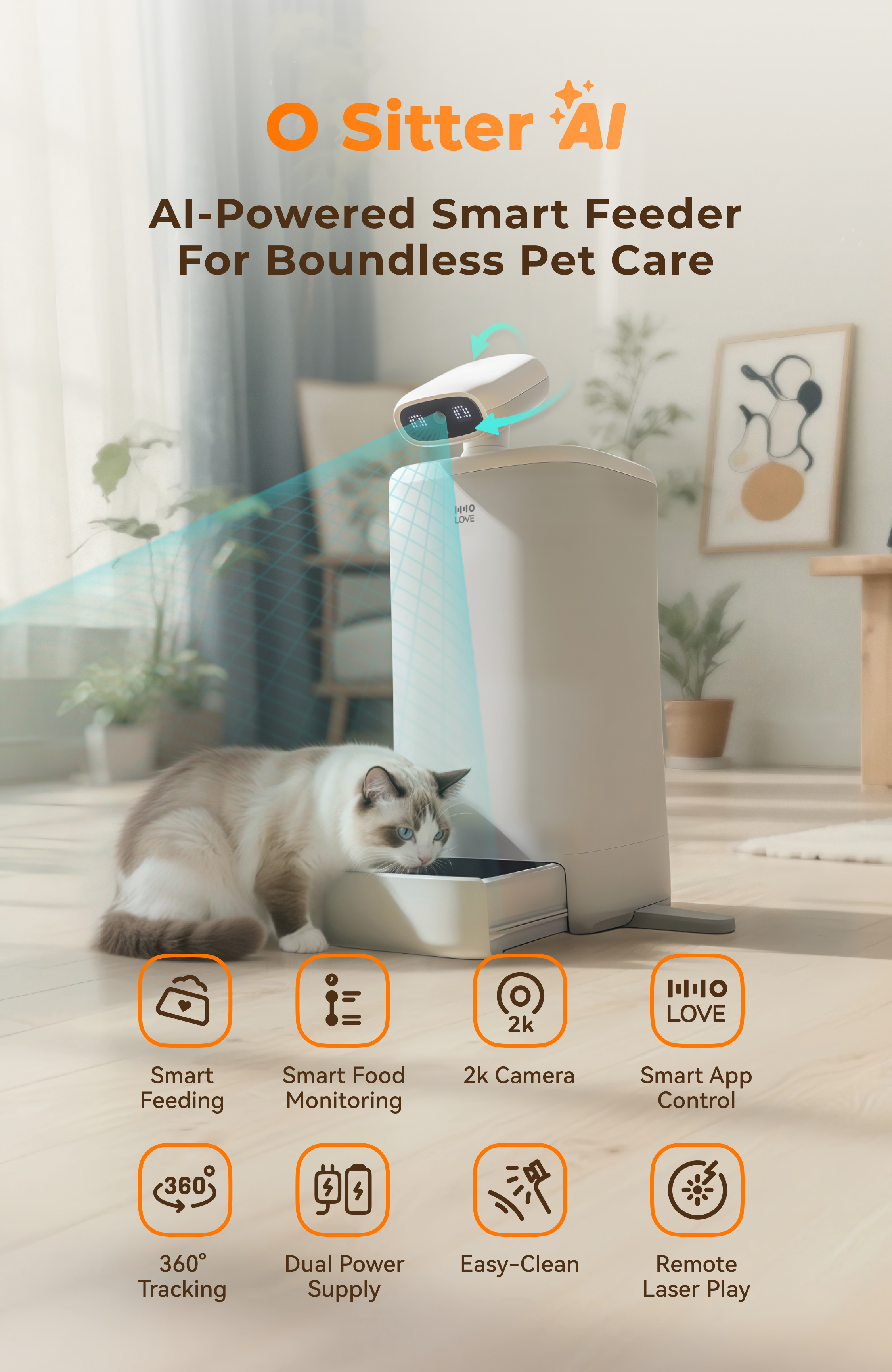 O Sitter AIカメラ 自動給餌器 360° 5G WiFi 見守り O Sitter AI