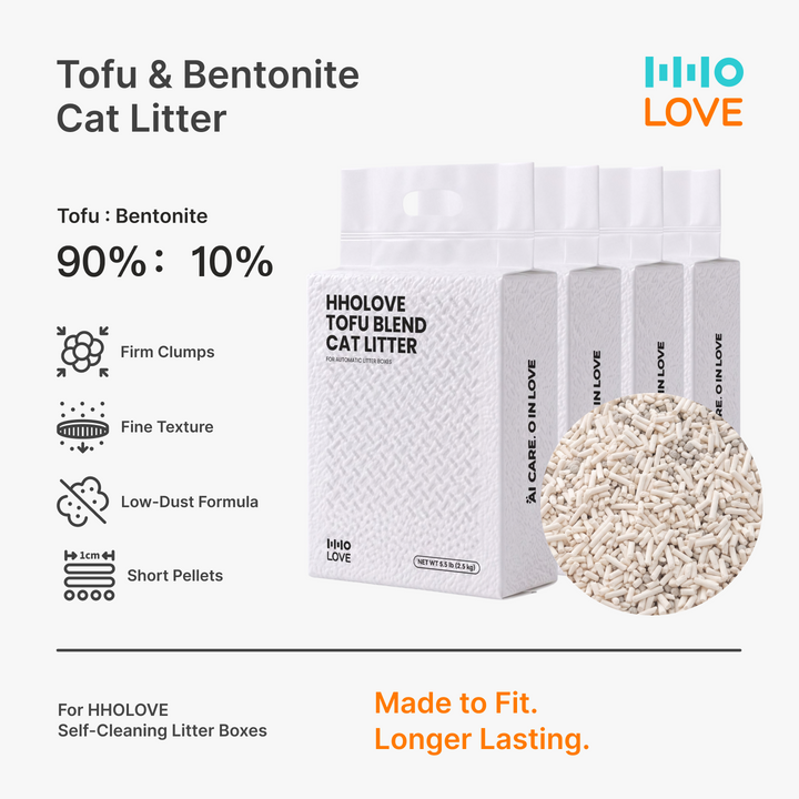 90% tofu and 10% bentonite blend, low dust and firm clumps