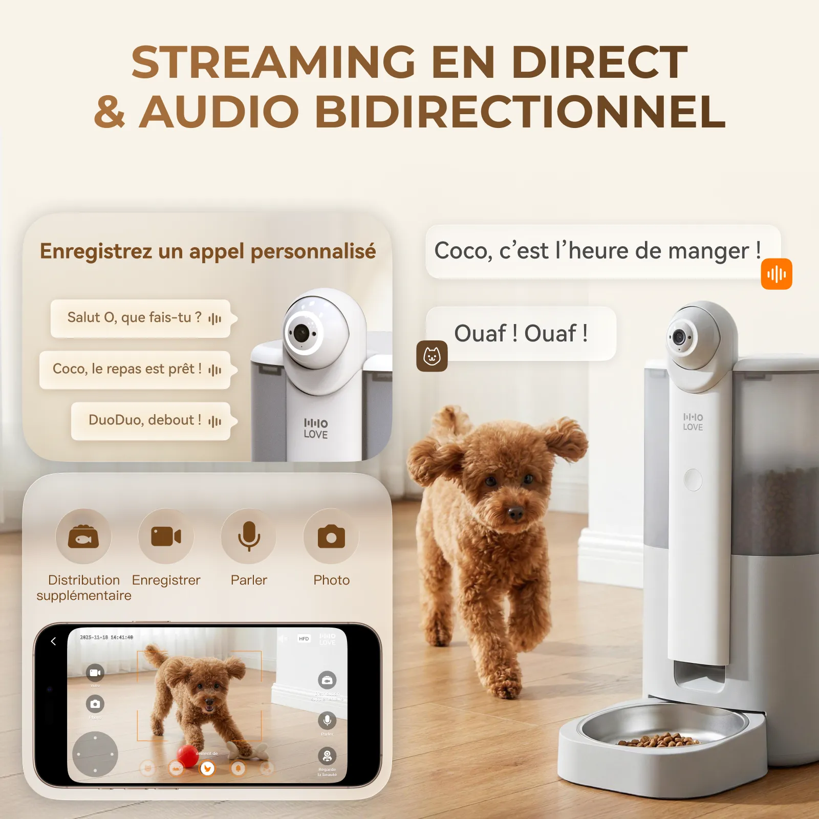 HHOLOVE YUNO | Le premier distributeur connecté pour animaux avec IA et caméra 360° au monde – Réservation avec acompte